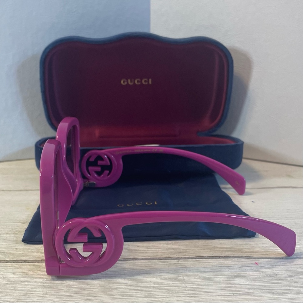 New Gucci Fuschia Violet Oversized Square Sunglasses Full inclusion - Picture 4 of 5